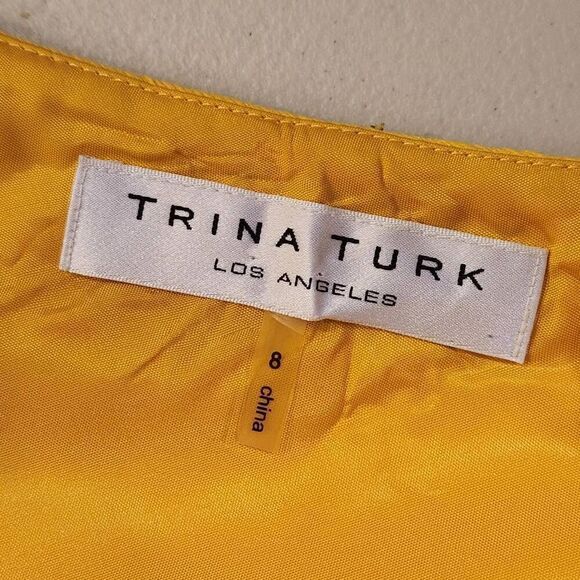 Trina Turk Yellow Cotton One Shoulder Beaded Sheath Dress Size 8 (4720) - Picture 4 of 8